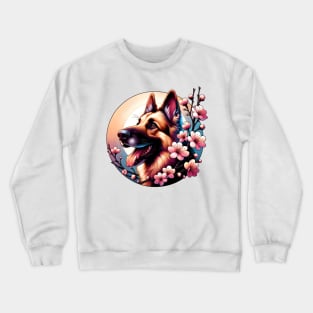 Joyful German Shepherd Dog with Spring Cherry Blossoms Crewneck Sweatshirt